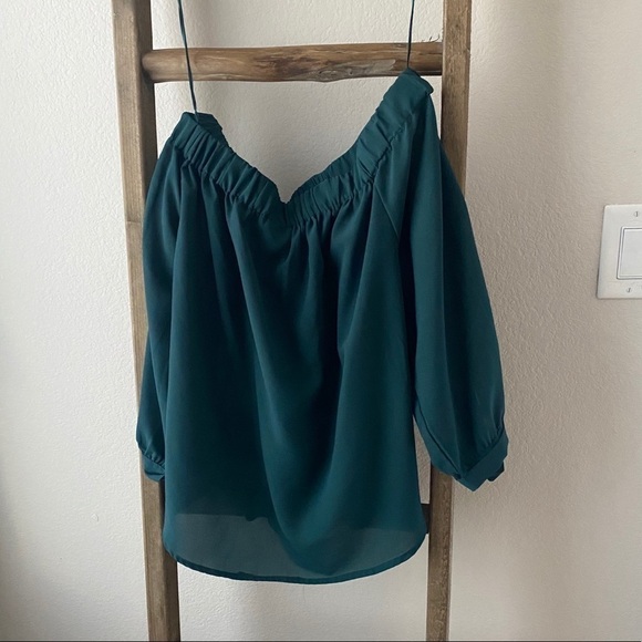Off the shoulder - hunter green blouse - Picture 5 of 5